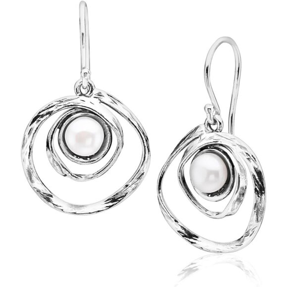 🆕 Women White Dangle Drop Earring Sterling Fresh Water Pearl Handcrafted Design - Picture 1 of 6